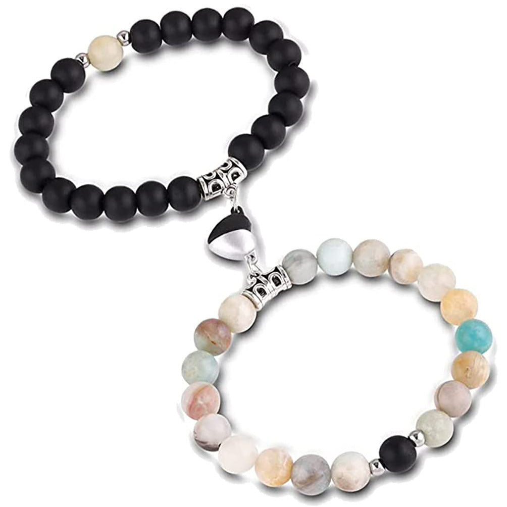 Frosted white turquoise couple bracelet