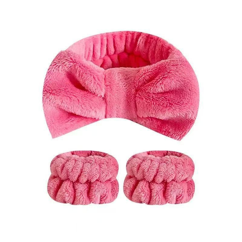 Face Wash Headband with Bow and Wrist Strap Set