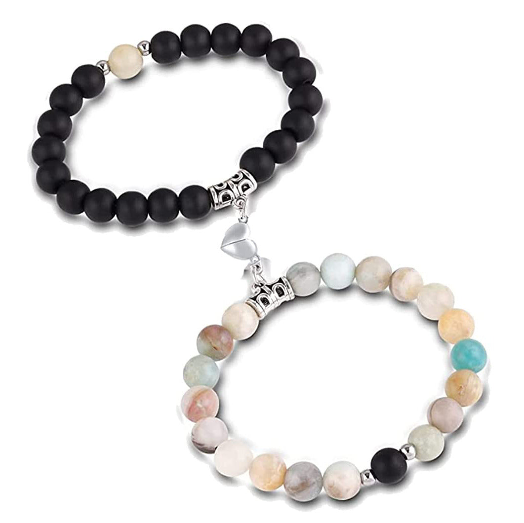 Frosted white turquoise couple bracelet