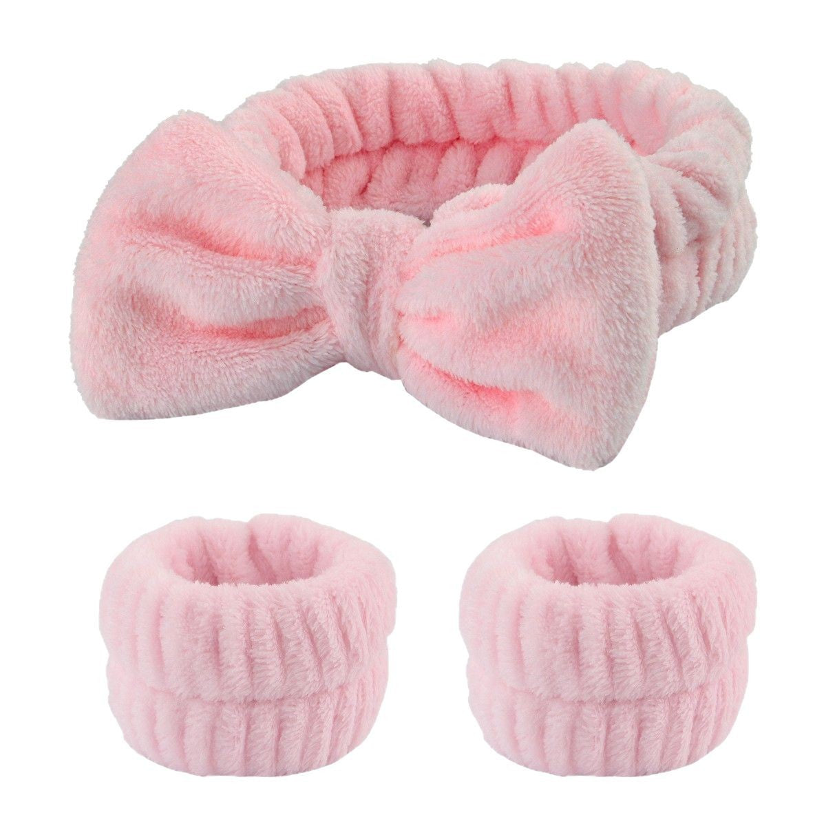 Face Wash Headband with Bow and Wrist Strap Set