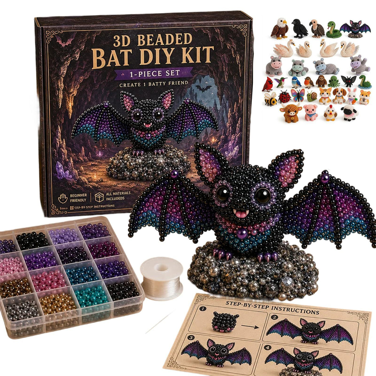 Petite 3D Beaded Animal Craft Kit (4 pieces)