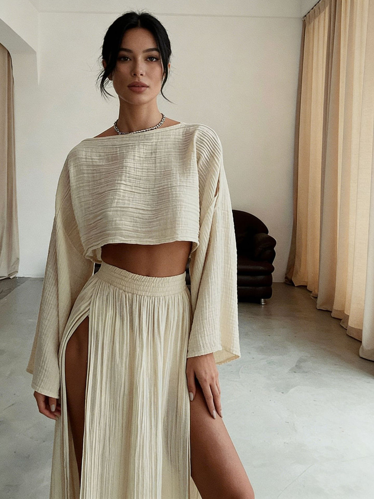 Woman Cotton Linen Two Piece Set