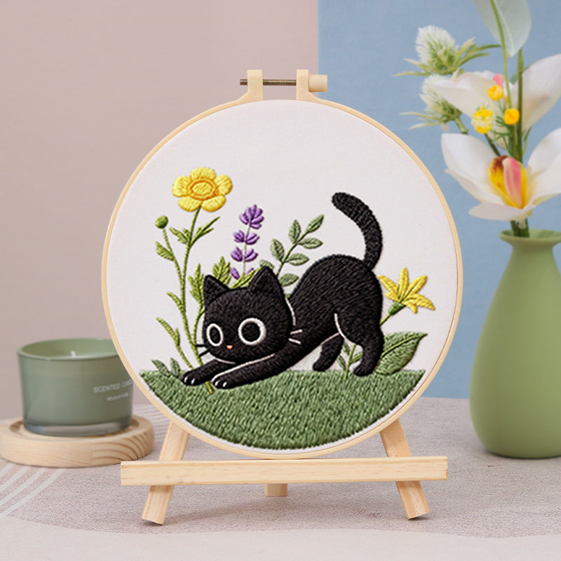 Black Cat Cross Stitch Embroidery Kit
