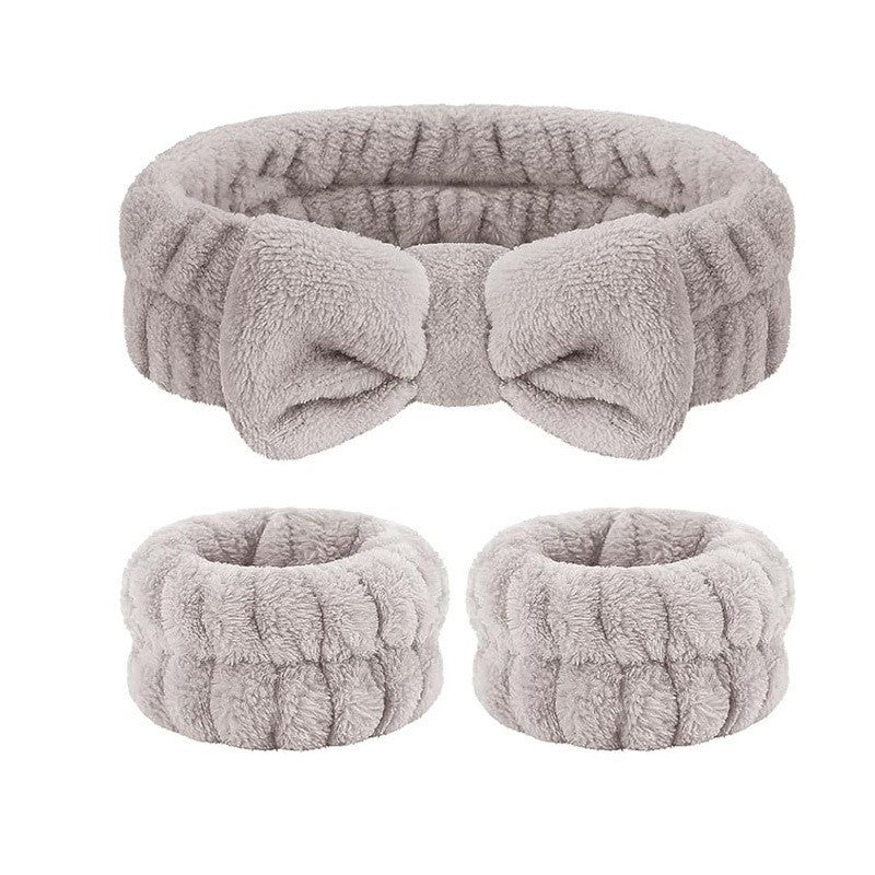 Face Wash Headband with Bow and Wrist Strap Set