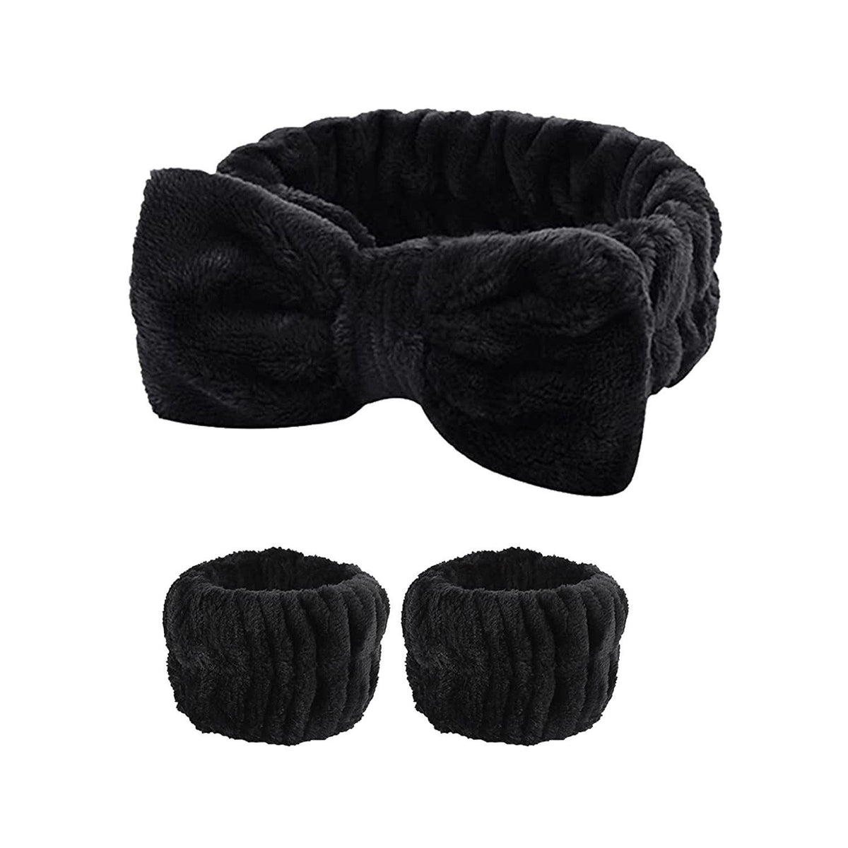 Face Wash Headband with Bow and Wrist Strap Set
