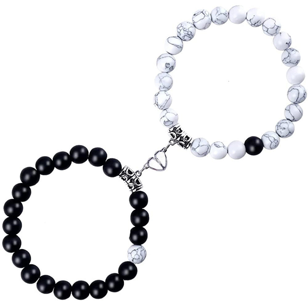 Frosted white turquoise couple bracelet