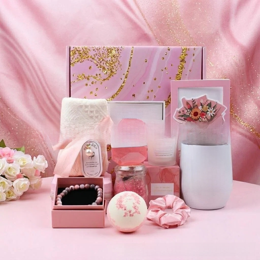 Set de cesta de regalo de spa rosa