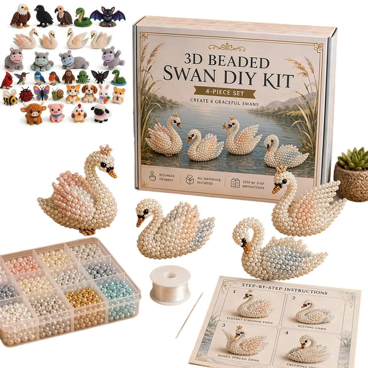 Petite 3D Beaded Animal Craft Kit (4 pieces)