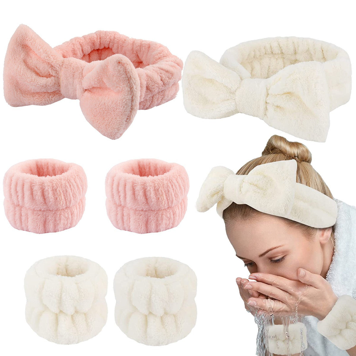 Face Wash Headband with Bow and Wrist Strap Set