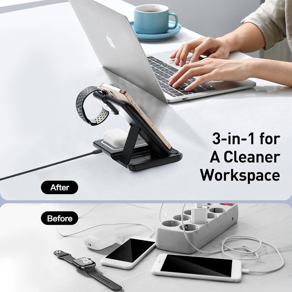 Three-in-One Foldable Wireless Charger for Apple Devices