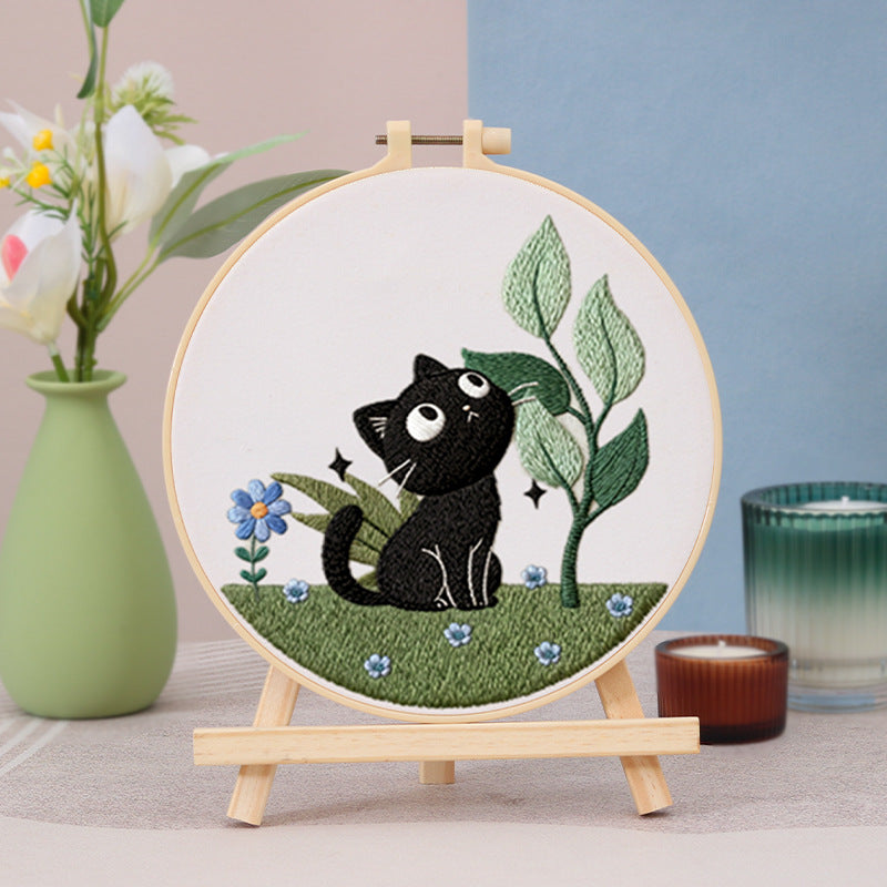 Black Cat Cross Stitch Embroidery Kit