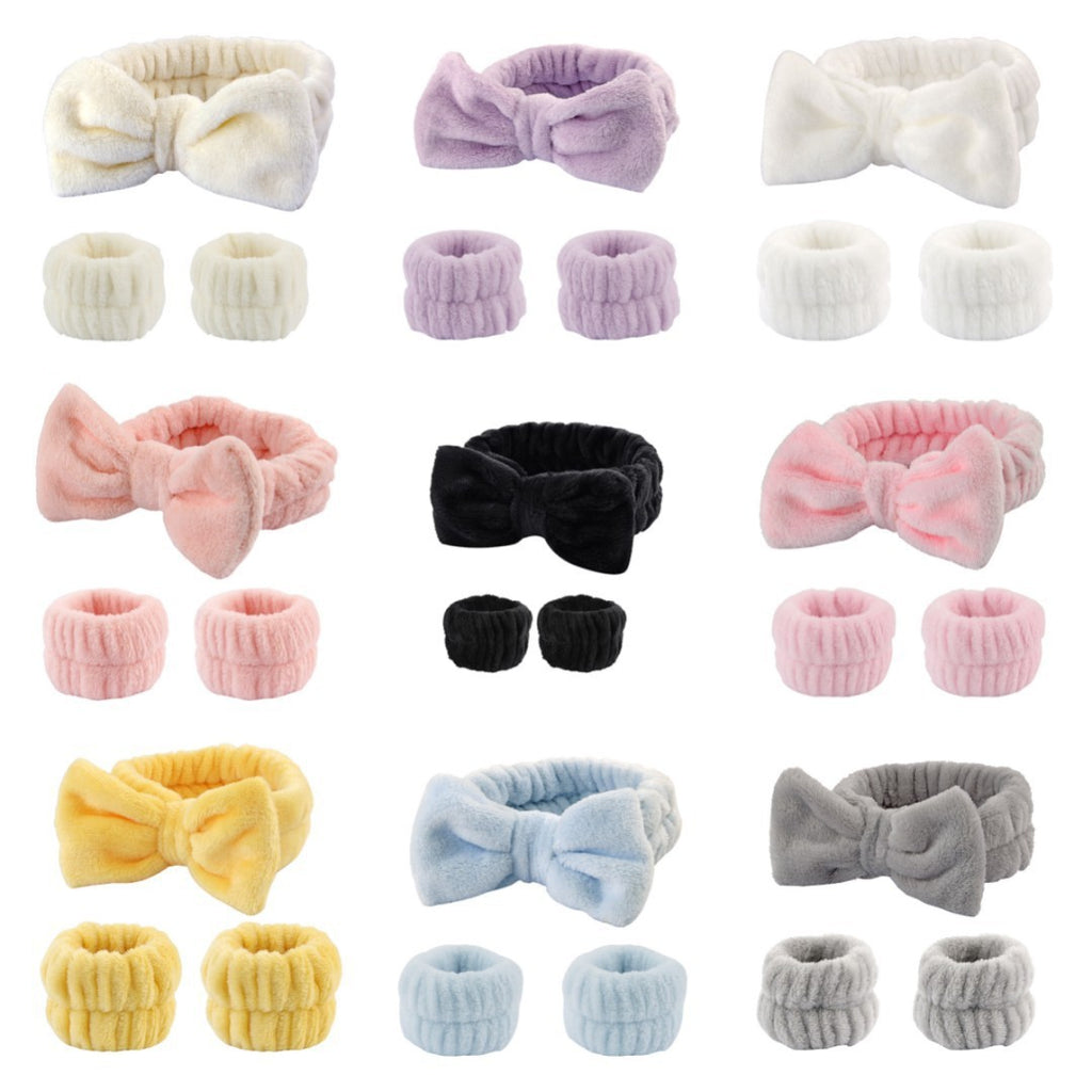 Set de banda para el cabello con lazo y pulseras para lavar el rostro