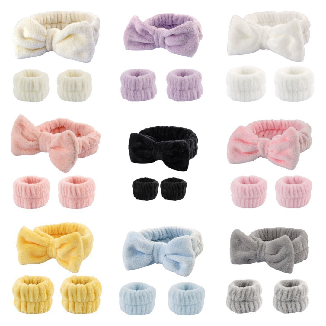 Face Wash Headband with Bow and Wrist Strap Set