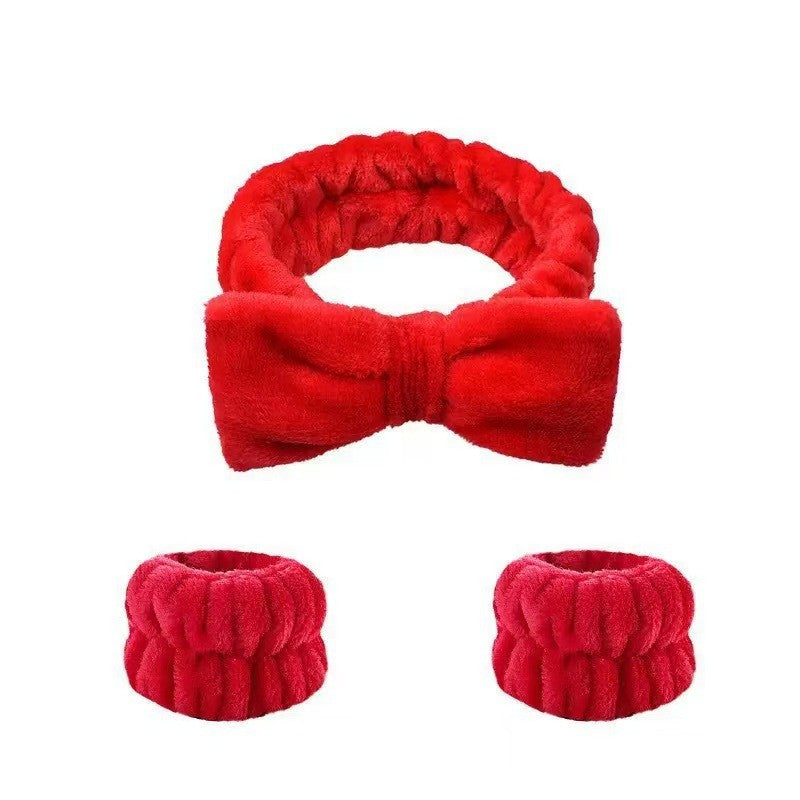 Face Wash Headband with Bow and Wrist Strap Set