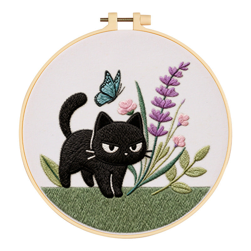 Black Cat Cross Stitch Embroidery Kit