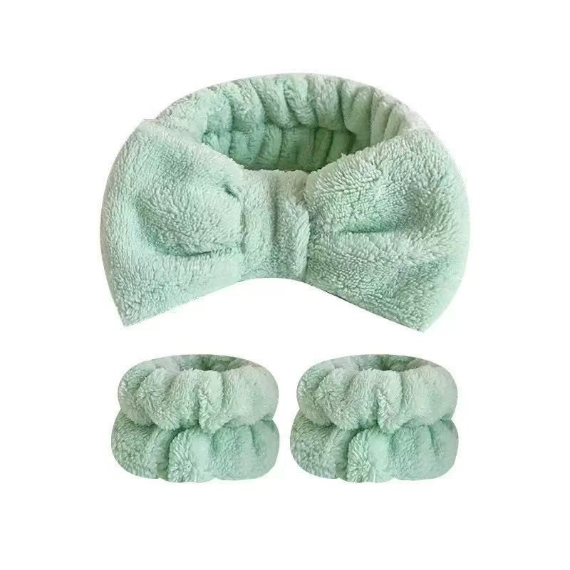 Face Wash Headband with Bow and Wrist Strap Set