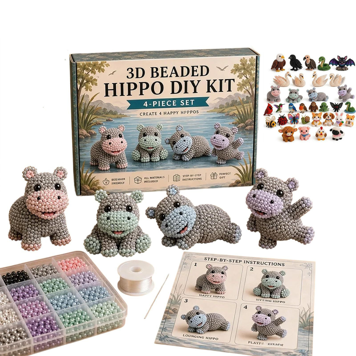 Petite 3D Beaded Animal Craft Kit (4 pieces)