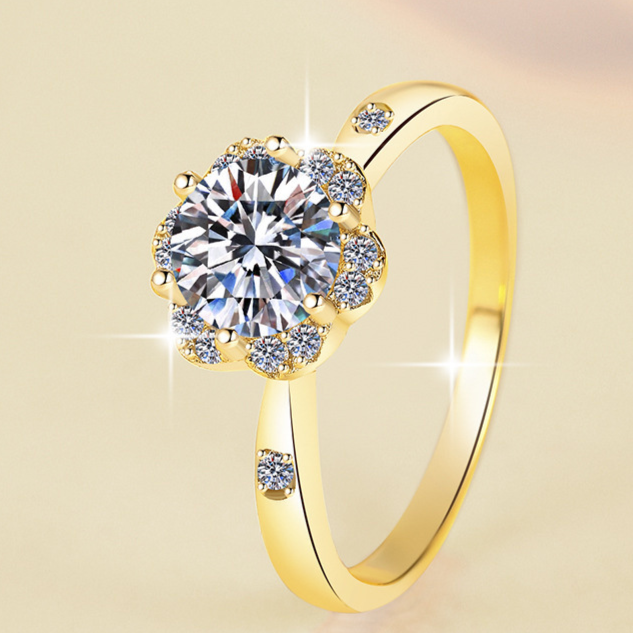 Ring 18K Gold Floral Moissanit