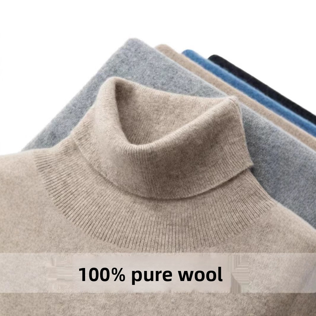 High Neck Pure Wool Sweater Men Pullover