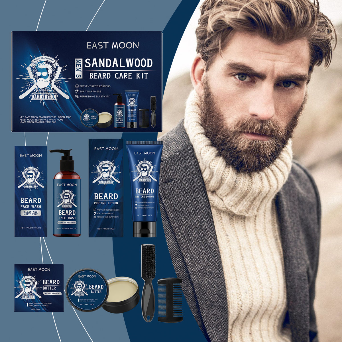 Men Sandalwood Beard Grooming Kit