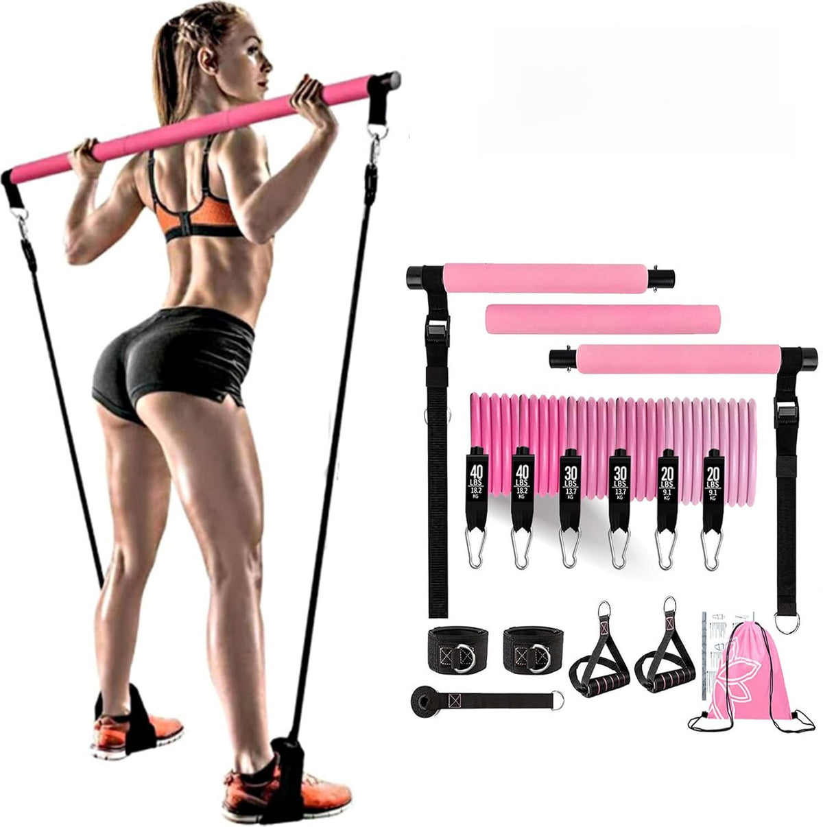 Portable Pilates Bar Kit with Resistance Bands